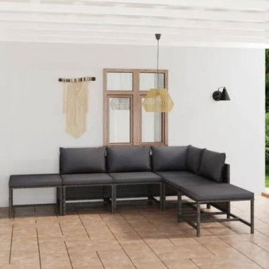 6 Piece Garden Lounge Set with Cushions Poly Rattan Grey