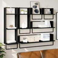 Detailed information about the product 6 Piece Wall Shelf Set with Bars Black Engineered Wood