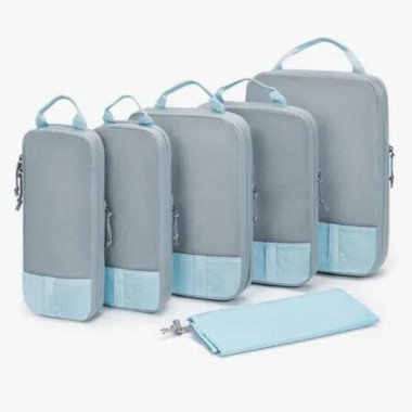 6 Set Compression Packing Cubes, Lightweight Travel Essentials, Durable Luggage Organizer (Blue)