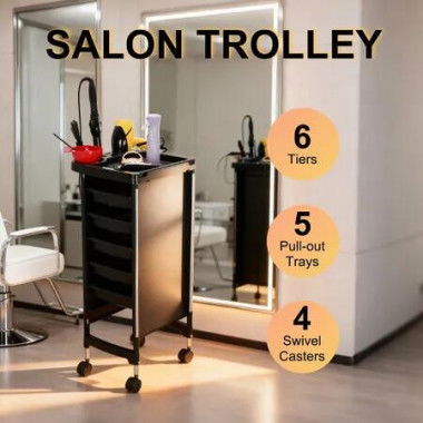 6 Tier Hair Salon Trolley Spa Beauty Parlor Hairdressing Tool Rolling Pull Out Trays Storage Cart Mobile Work Station Barber Stylist Tattoo Nail Shop