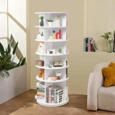 6-Tier Rotating Shoe Rack Tower 360degree Spinning Shoe Display Carousel White