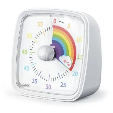 60-Minute Visual Timer with Night Light, Countdown Timer for Classroom Home Kitchen Office, Pomodoro Timer with Rainbow Pattern for Kids (White)