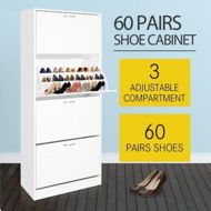 Detailed information about the product 60 Pair Shoe Cabinet 4 Rack Wooden Home Footwear Storage Stand - White