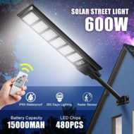 Detailed information about the product 600W Solar Street Lights 480 LED Floodlight Motion Sensor Outdoor Garden Yard Security Flood Down Lamp Remote Control Waterproof Parking Lot Spot Pole