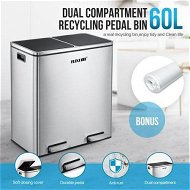 Detailed information about the product 60L Dual Compartment Dustbin Stainless Steel Kitchen Garbage Rubbish Bin With Pedals