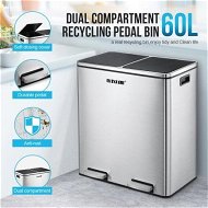 Detailed information about the product 60L Dual Compartment Recycling Pedal Bin Waste Garbage Can Stainless Steel Anti Rust