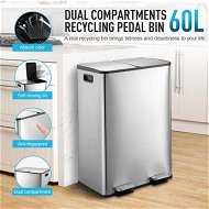 Detailed information about the product 60L Rubbish Bin Dual Compartment Pedal Garbage Can Recycling Trash Waste Stainless Steel Trashcan Soft Closing Lid Kitchen