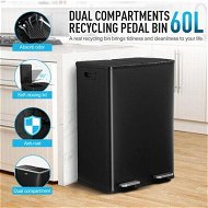 Detailed information about the product 60L Rubbish Bin Dual Compartment Pedal Garbage Can Recycling Waste Stainless Steel Trashcan Soft Closing Lid Kitchen Black