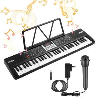 61 Key Digital Piano Keyboard Standard Electronic Music Instrument LED Display Portable 100 Rhythms 10 Demo Songs Dual Speakers Microphone Beginners