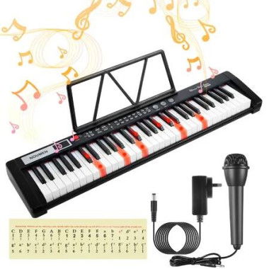 61 Key Electronic Keyboard Portable Standard Piano Lighted Digital Music Instrument Microphone Sheet Stand LED Display 200 Timbre Rhythm 50 Demo Songs