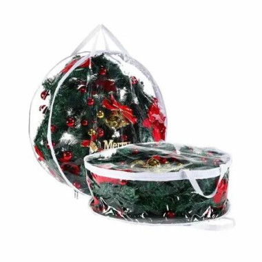 61CM Clear Christmas Wreath Storage Containers,Christmas Wreath Storage Bag,Plastic Christmas Wreath Container with Zippers Color White