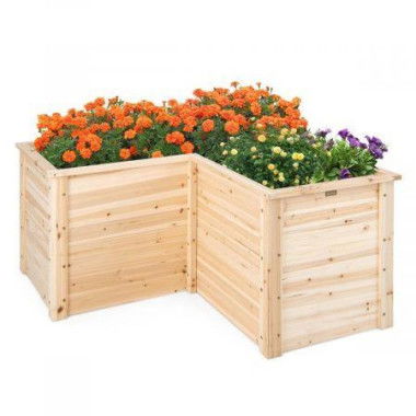 62 CM L-Shaped Wooden Deep Root Planter Box With Open-Ended Base