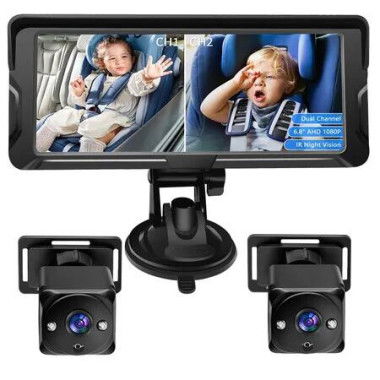 6.8Inch Car Camera HD 1080P, Rear-Facing Car Kids Monitor with Night Vision, Adjustable View Angle, Easy Setup with Display, Safety for Infants