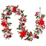 Detailed information about the product 6FT Red Berry Christmas Garland with Pine Cones and Poinsettia, Artificial Berries Garland Poinsettia Christmas Decorations