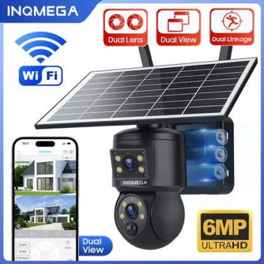 6MP HD Dual Lens Solar Battery Camera with WiFi, Wide Angle Panoramic PTZ Wireless Outdoor Camera PIR Human Detection