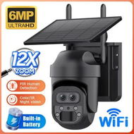 Detailed information about the product 6MP Wireless Solar Camera Dual Lens PTZ Rotation 12X Zoom Outdoor Security Floodlight Cam with WiFi Night Vision Alarm Linkage Human Tracking,Black