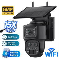 Detailed information about the product 6MP Wireless Solar Zoom Camera Dual Lens PTZ Rotation 15X Zoom Outdoor Security Floodlight Cam with WiFi Night Vision Alarm Linkage Human Tracking,Black