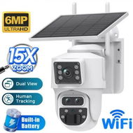 Detailed information about the product 6MP Wireless Solar Zoom Camera Dual Lens PTZ Rotation 15X Zoom Outdoor Security Floodlight Cam with WiFi Night Vision Alarm Linkage Human Tracking,White