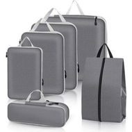 Detailed information about the product 6Pc Compressed Luggage Packing Cube,Travel Storage Organizer Set with Shoe Pouch,Mesh Visual Luggage Bag For Portable Lightweight Suitcase Color Grey