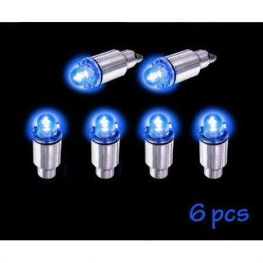 6pcs Blue Car Auto Tire Wheel Valve Stem LED Cap Bicycle Tyre Night Light Lamp