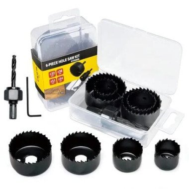 6PCS Hole Saw Kit 1-1/4 to 2-1/8(32-54mm) Hole Saw Set in Case with Mandrels and Hex Key for Soft Wood,PVC Board,Plywood