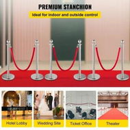 Detailed information about the product 6PCS Red Rope Stanchion Silver Post Crowd Control Queue Line Barrier