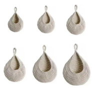 Detailed information about the product 6PCS White Cotton Rope Boho Teardrop Hanging Fruit Baskets for Kitchen Handwoven Wall Planters Hooks Green Basket Decor Vegetable Storage Bag