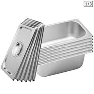 Detailed information about the product 6X Gastronorm GN Pan Full Size 1/3 GN Pan 10cm Deep Stainless Steel Tray With Lid.