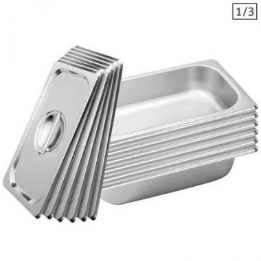 6X Gastronorm GN Pan Full Size 1/3 GN Pan 6.5 Cm Deep Stainless Steel Tray With Lid.