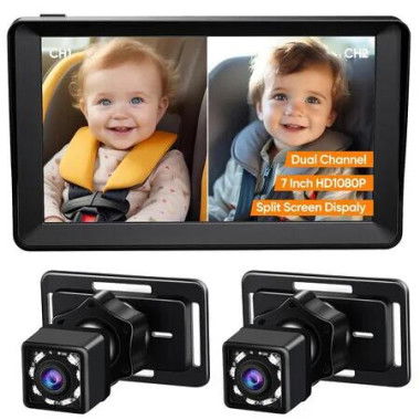 7 inch 8 LED AHD light sensor Rear Seat Backseat View Car Dual Cameras HD1080P Split Screen 360 Wide Dual View Infrared Night Vision Rear Facing Mirror