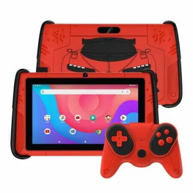 7 Inch Kids Tablet Android 12 4GB RAM 64GB ROM Parental Control Game Controllers Pre-Installed Kids Software Shockproof Case(Red)