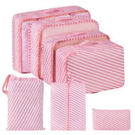 Detailed information about the product 7 PCS Set Packing Cubes Travel Cubes for Suitcases Lightweight Luggage Packing Orginzers Pink Stripe Pattern