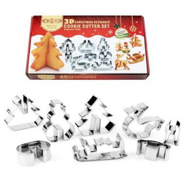 7 Piece Christmas Stainless Steel 3D Sleigh Snowman Cookie Mold Set Irregular DIY Biscuit Mold for Holiday Baking