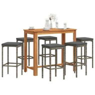 Detailed information about the product 7 Piece Garden Bar Set Grey Solid Wood Acacia and Poly Rattan