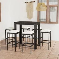 Detailed information about the product 7 Piece Garden Bar Set with Cushions Poly Rattan Black