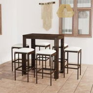 Detailed information about the product 7 Piece Garden Bar Set with Cushions Poly Rattan Brown