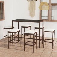 Detailed information about the product 7 Piece Garden Bar Set with Cushions Poly Rattan Brown