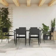 Detailed information about the product 7 Piece Garden Dining Set Black Poly Rattan and Steel