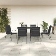 Detailed information about the product 7 Piece Garden Dining Set Black Steel and Textilene