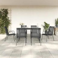 Detailed information about the product 7 Piece Garden Dining Set Black Steel and Textilene