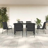 Detailed information about the product 7 Piece Garden Dining Set Black Steel and Textilene