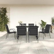 Detailed information about the product 7 Piece Garden Dining Set Black Steel and Textilene