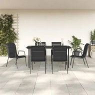 Detailed information about the product 7 Piece Garden Dining Set Black Steel and Textilene