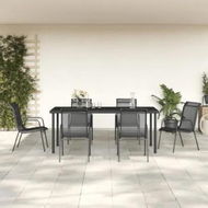 Detailed information about the product 7 Piece Garden Dining Set Black Steel and Textilene