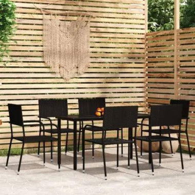 7 Piece Garden Dining Set Black