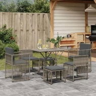 Detailed information about the product 7 Piece Garden Dining Set with Cushions Grey Poly Rattan