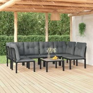Detailed information about the product 7 Piece Garden Lounge Set Black and Grey Poly Rattan