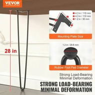 Detailed information about the product 711.2MM Hairpin Furniture Legs, Metal Home DIY Projects for Nightstand, Coffee Table, Desk, 226.8KG Load Capacity with Rubber Floor Protectors, Metal Heavy Duty Sturdy Modern Table Legs, 4PCS