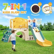 Detailed information about the product 7in1 Kids Slide Set Ladder Steps Basketball Hoop Playground Activity Centre Play Climber Telescope Ring Toss Game Tunnel Indoor Outdoor Toys Playset