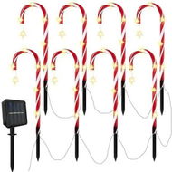 Detailed information about the product 8 LED Solar Christmas Candy Cane Lights Outdoor Pathway Markers with Star for Walkway Driveway Lawn Yar and Garden